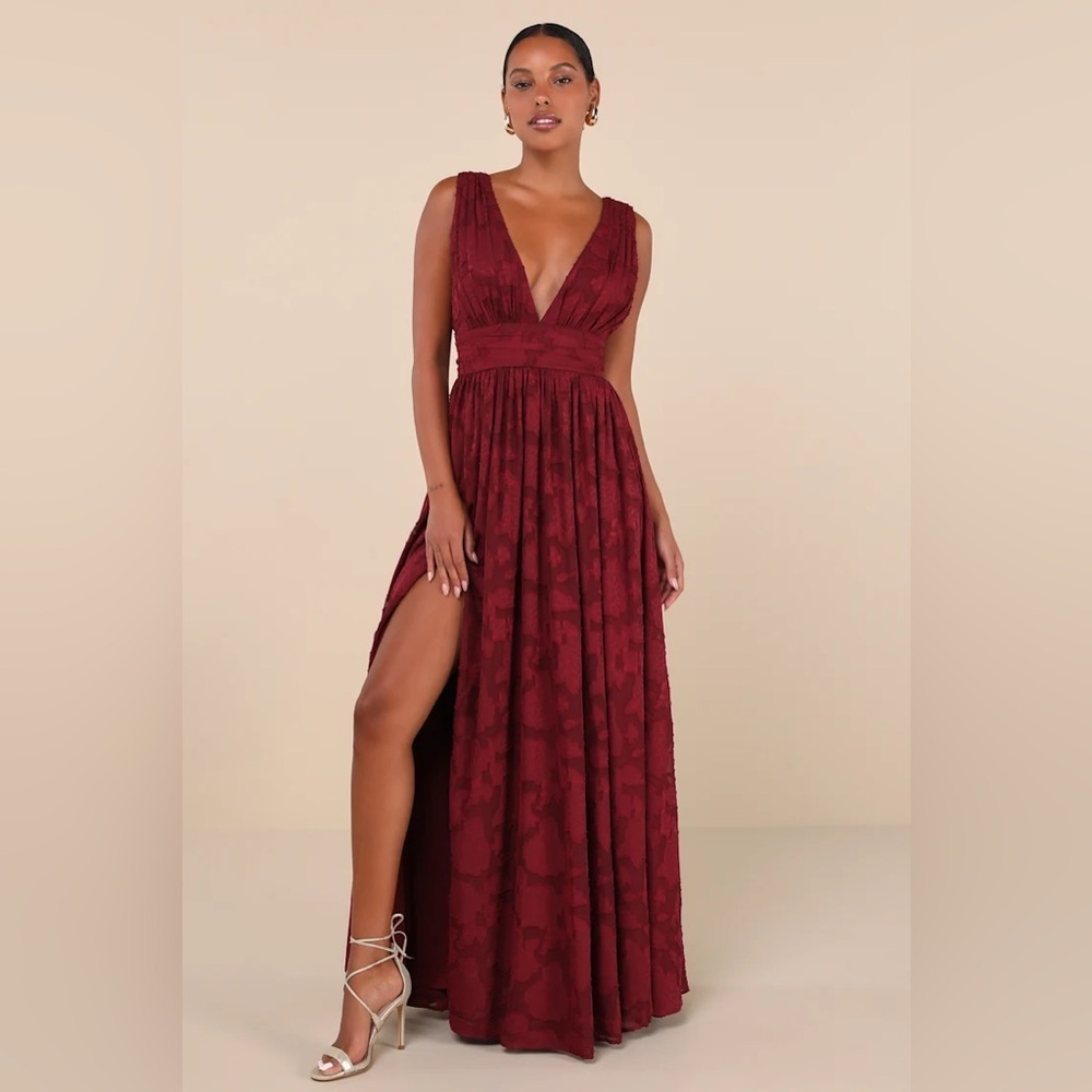 Lulus Sweet Sophistication Burgundy Burnout Floral
Maxi Dress